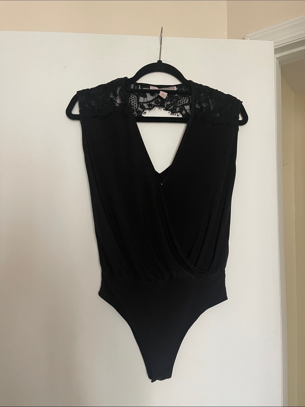 Forever 21 Black Lace-Shoulder Wrap Front Bodysuit